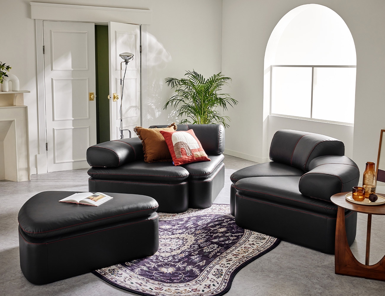 Bộ ghế sofa da tự nhiên Aniline dạng mô-đun Shukre (5 chiếc)