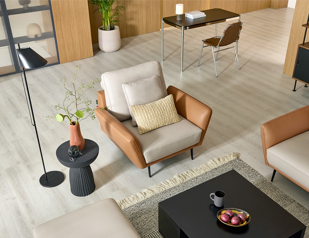 Cadello Sofa 1 người Lecce da bò Ý tự nhiên + 1 đệm