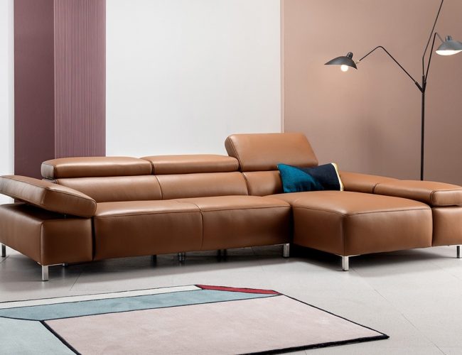 Ghế sofa da bò cotton tự nhiên co rút 4 chỗ ngồi Leonard