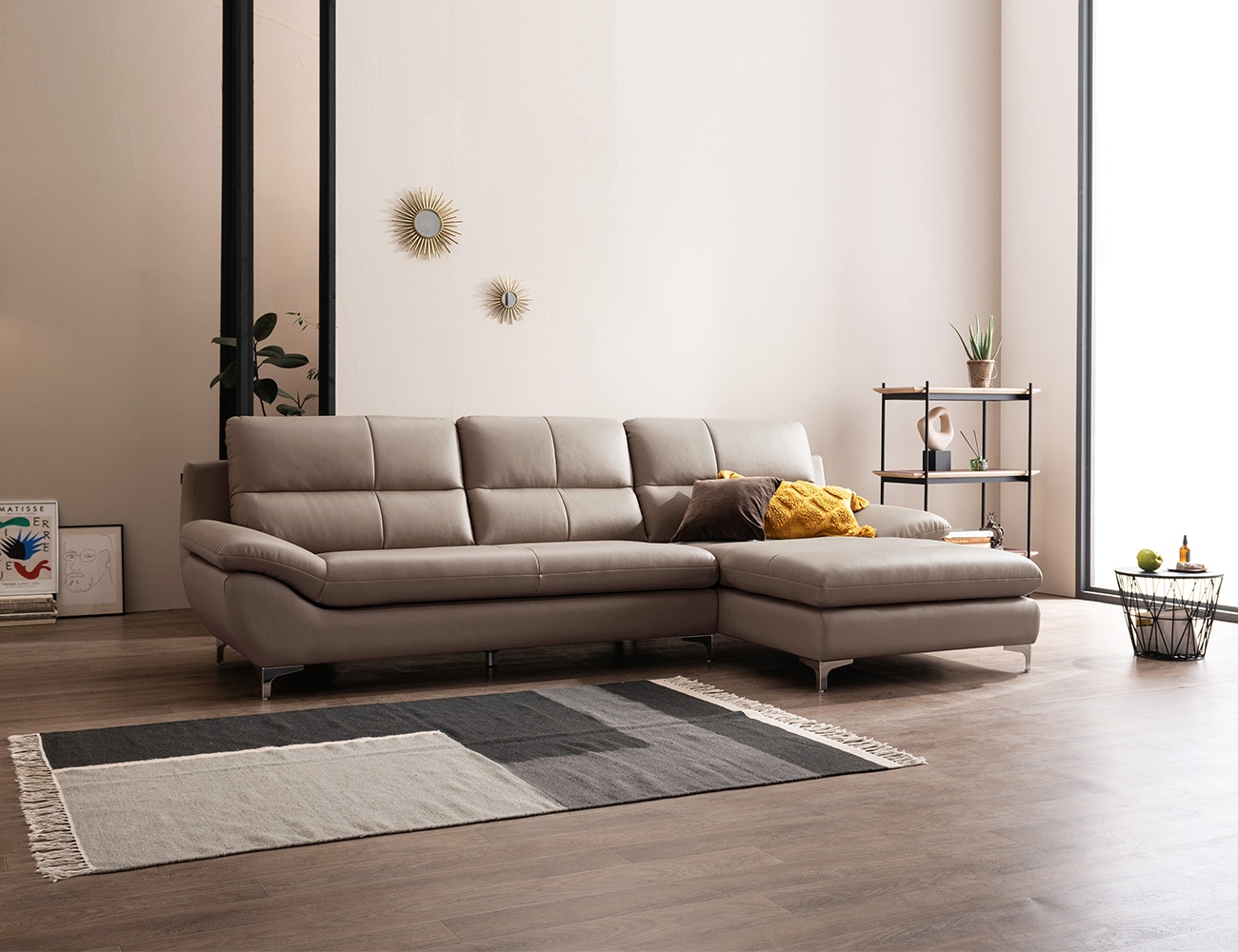 Ghế sofa da bò cotton tự nhiên kiểu dáng 4 chỗ ngồi Marine
