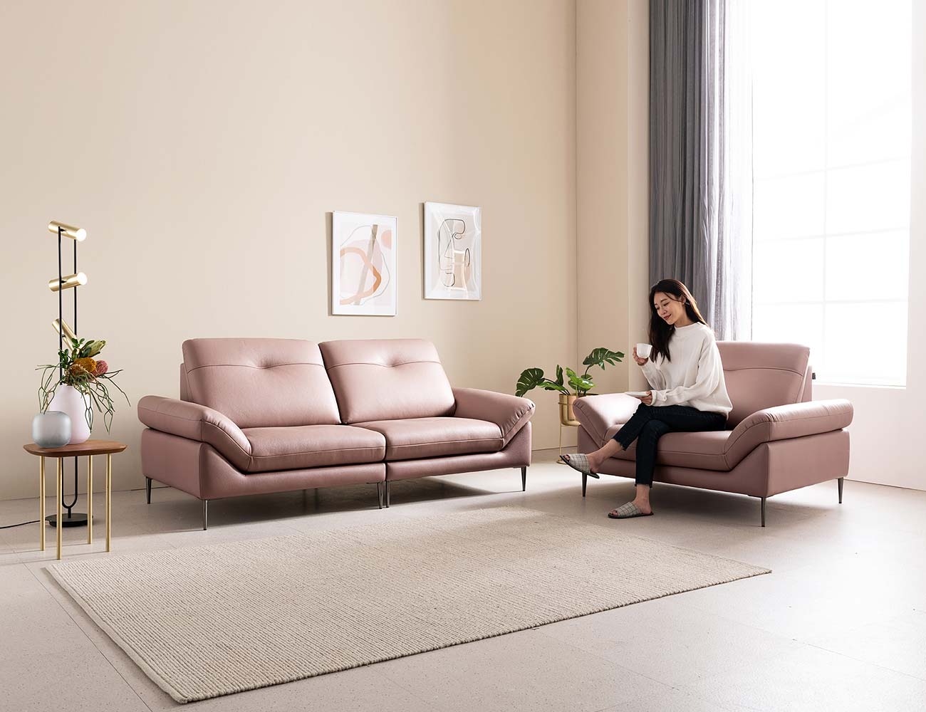 Ghế sofa da bò tự nhiên Avenuel dạng mô-đun 3 người + 1 người