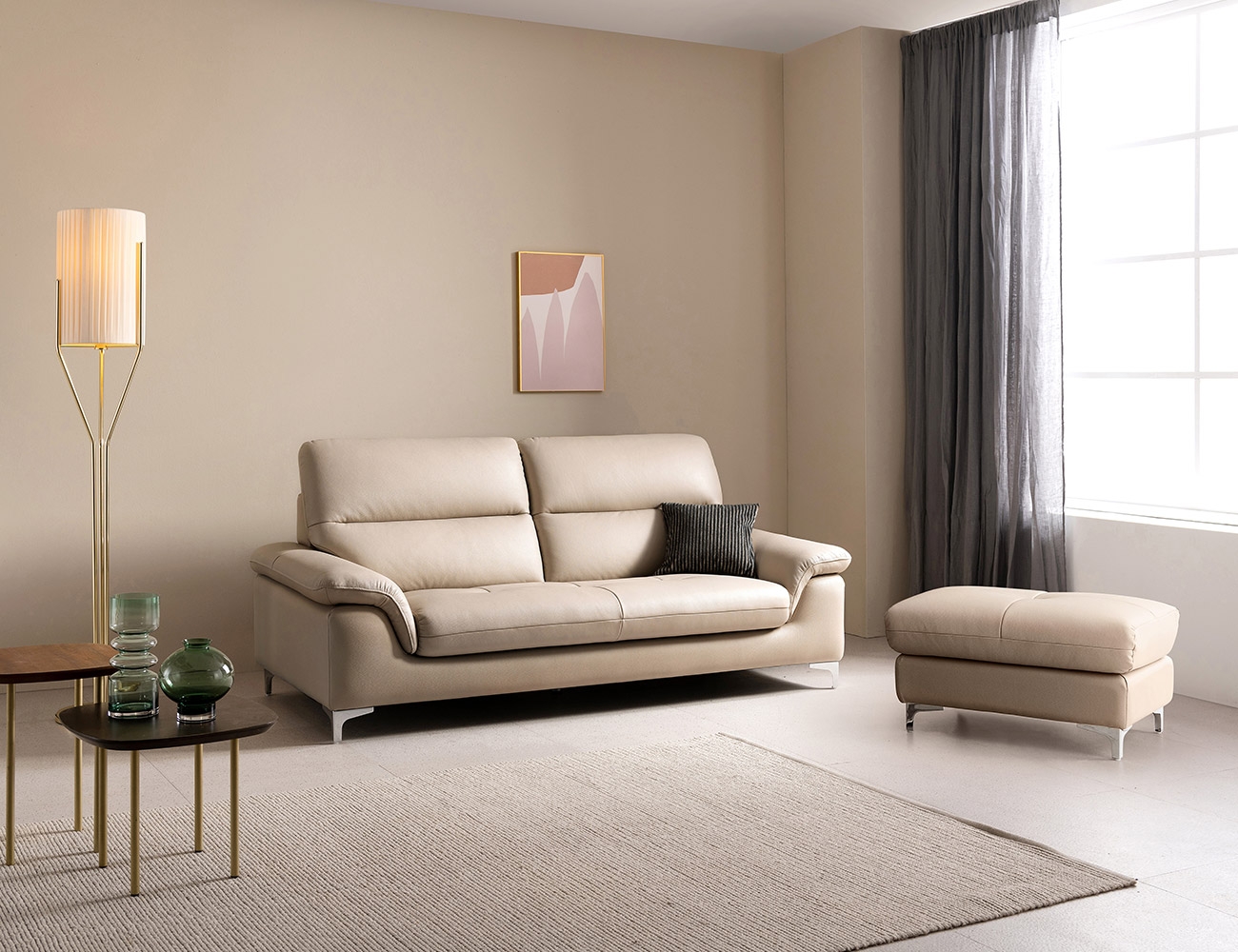 Ghế sofa da bò tự nhiên Cushion Plus 3 chỗ ngồi
