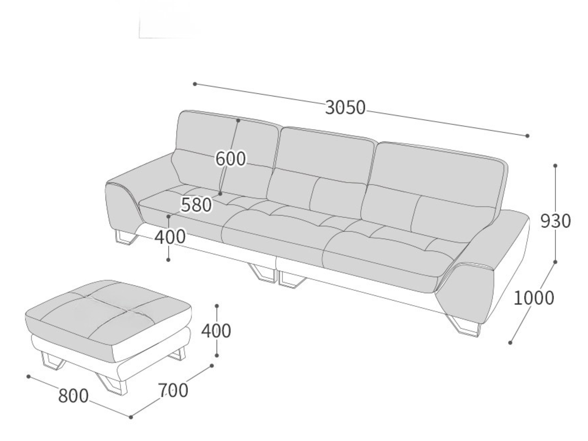 Ghế sofa da bò tự nhiên Dandy 4 chỗ ngồi