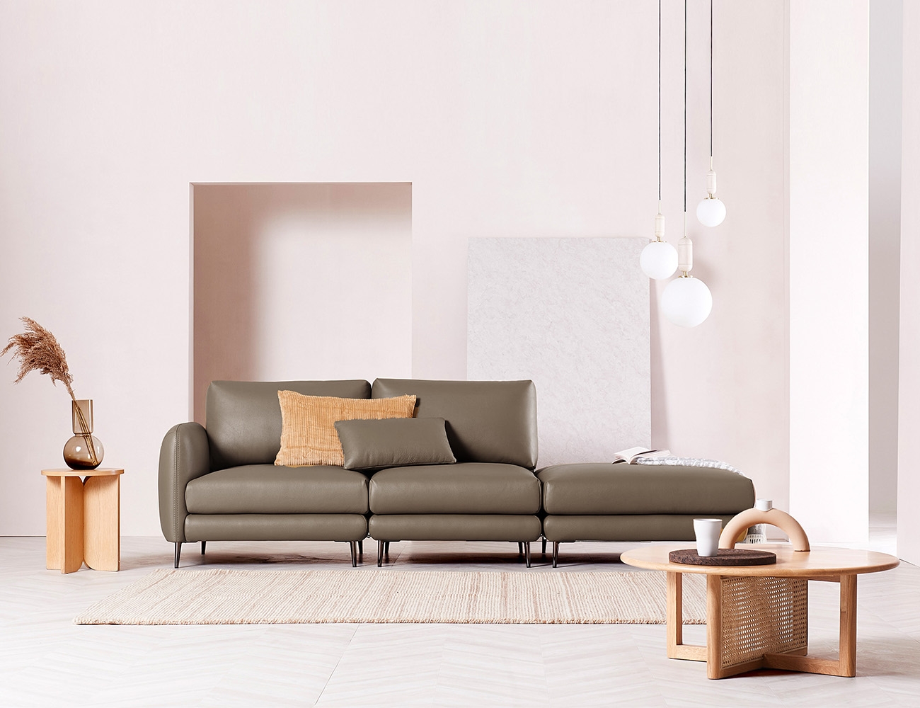 Ghế sofa da bò tự nhiên Harmony Module 3.5 chỗ ngồi mở + 2 đệm