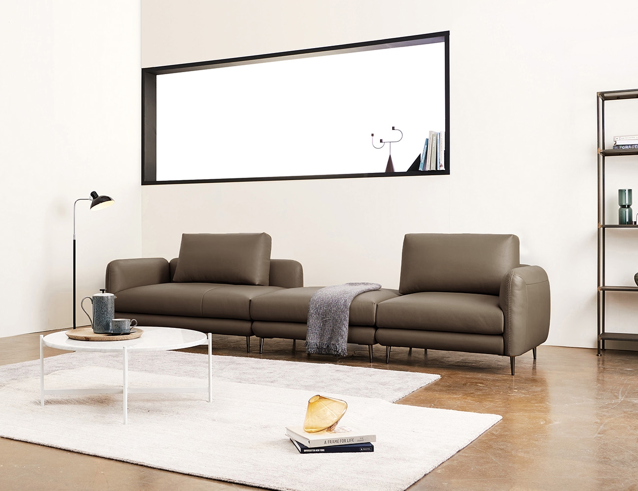 Ghế sofa da bò tự nhiên Harmony Module 4 chỗ ngồi mở + 3 đệm