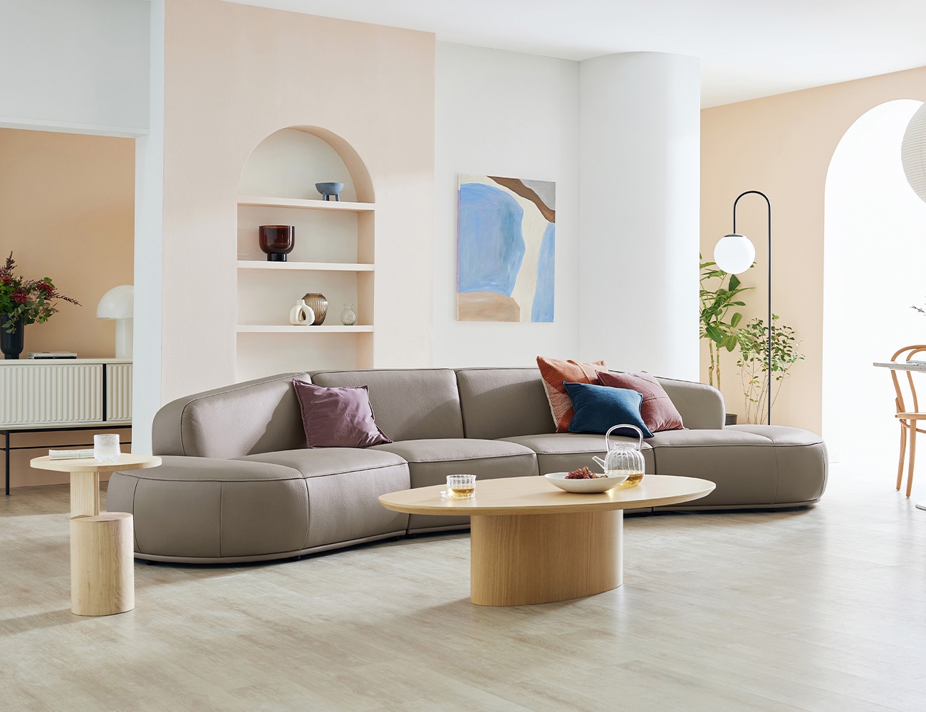 Ghế sofa da bò tự nhiên Lecce Ý 6 chỗ ngồi ấm áp (da thật) + 3 đệm