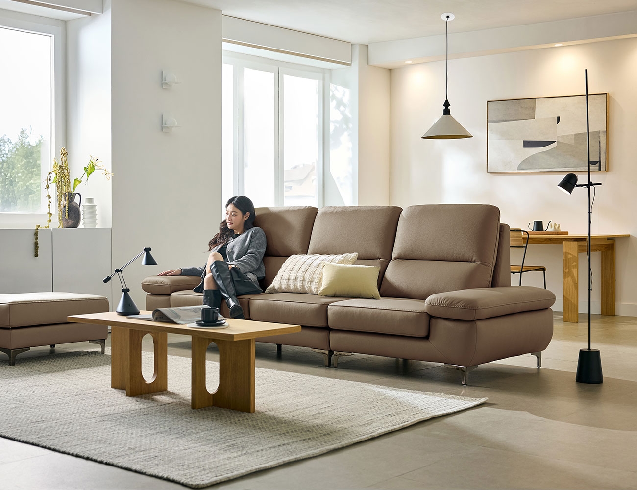 Ghế sofa da bò tự nhiên Plum 3.5 chỗ ngồi