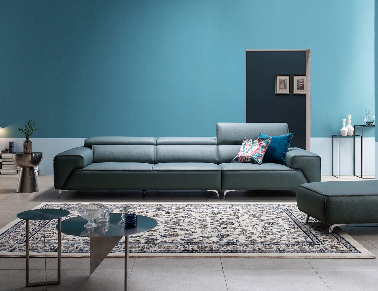 Ghế sofa da bò tự nhiên Vitello bọc da tổng hợp 4 chỗ ngồi