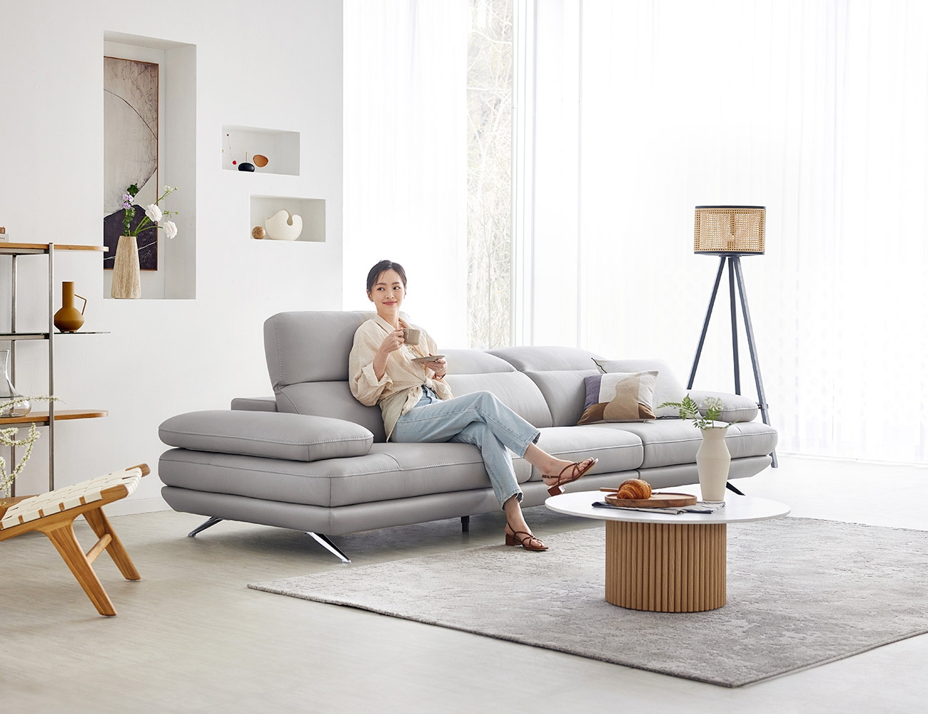 Ghế sofa da bò tự nhiên co giãn đa năng Elish Multi 3.5 chỗ