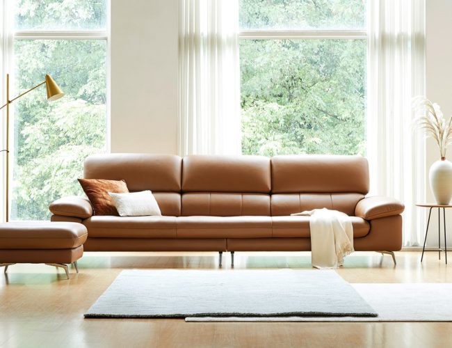 Ghế sofa da bò tự nhiên co rút Luba 4 chỗ Vitello (bọc da thật toàn bộ) + 2 đệm
