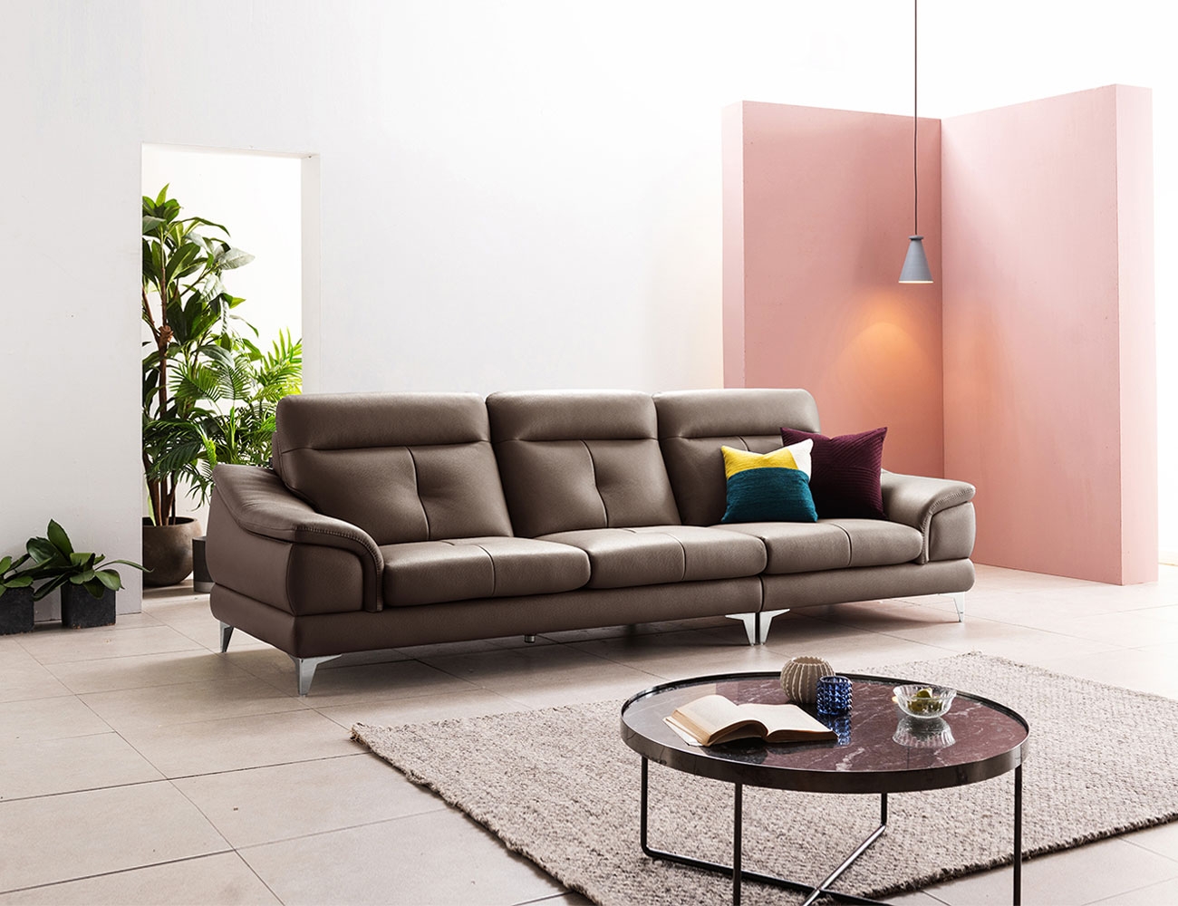 Ghế sofa da bò tự nhiên co rút toàn bộ Vitello 3,5 chỗ ngồi Logos