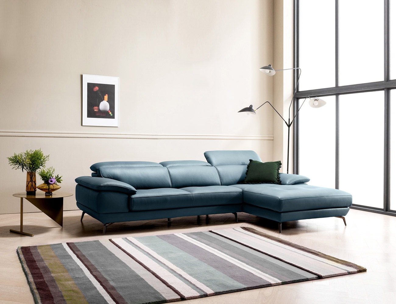 Ghế sofa da bò tự nhiên tiện dụng kiểu ghế dài Elio I 3,5 người