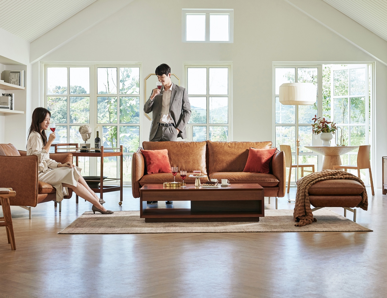 Ghế sofa da cotton tự nhiên cổ điển kiểu Ý Beard 2 chỗ ngồi (da thật)