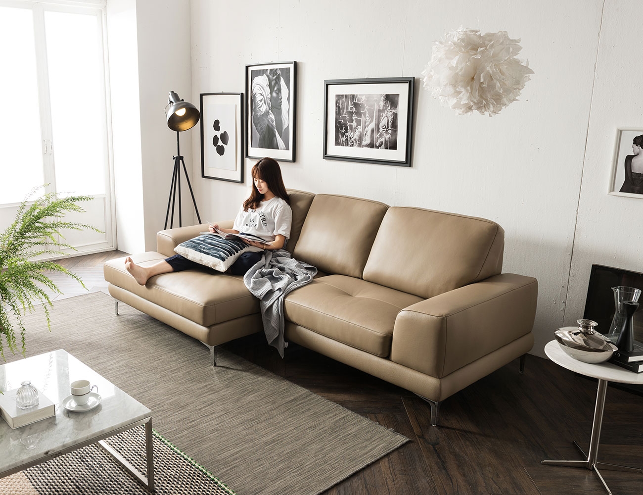 Ghế sofa da cotton tự nhiên kiểu dáng 3,5 chỗ ngồi