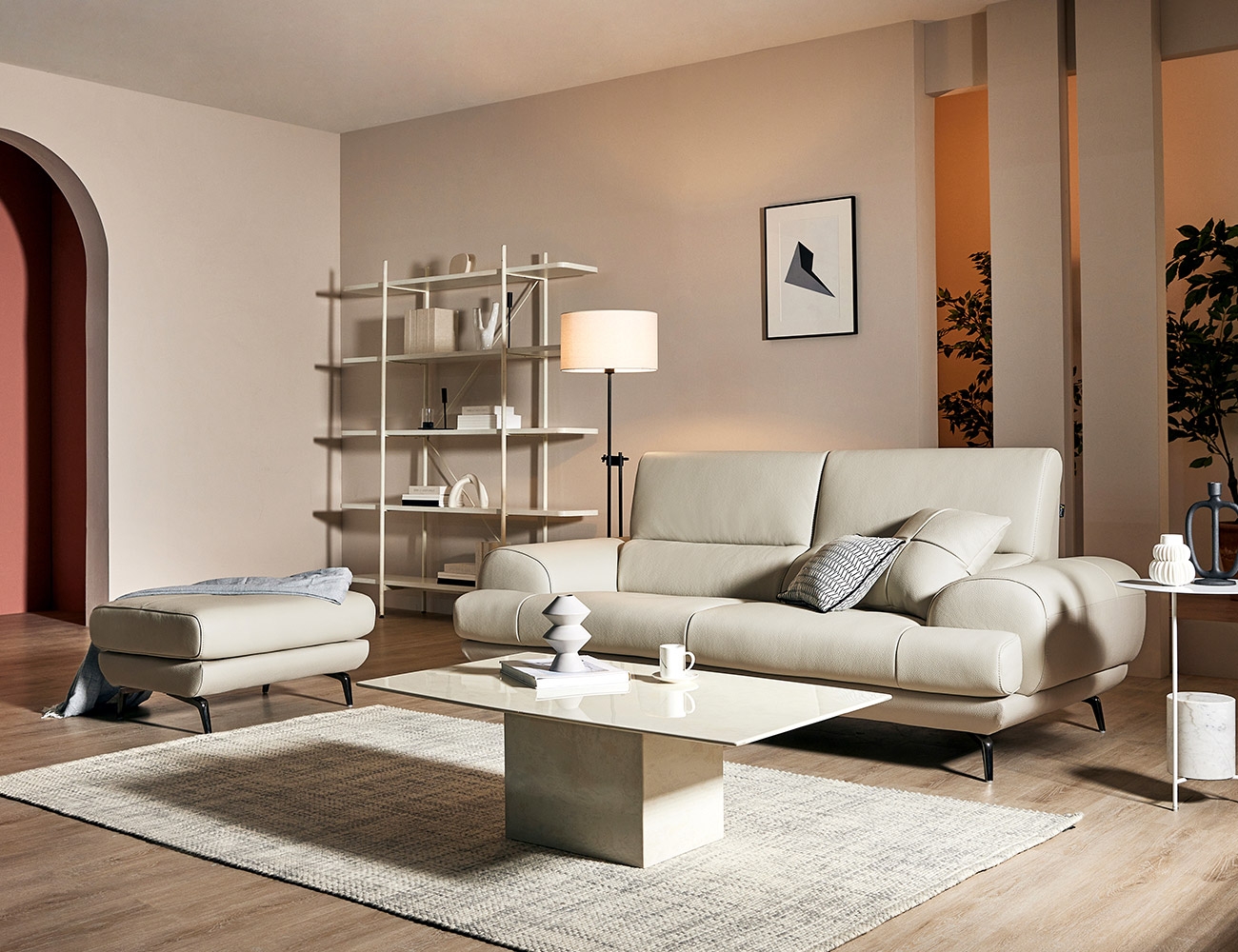 Ghế sofa da thật Lydia 3 chỗ ngồi Luxe Tonga Leather Natural Cotton Leather Sofa + 1 đệm