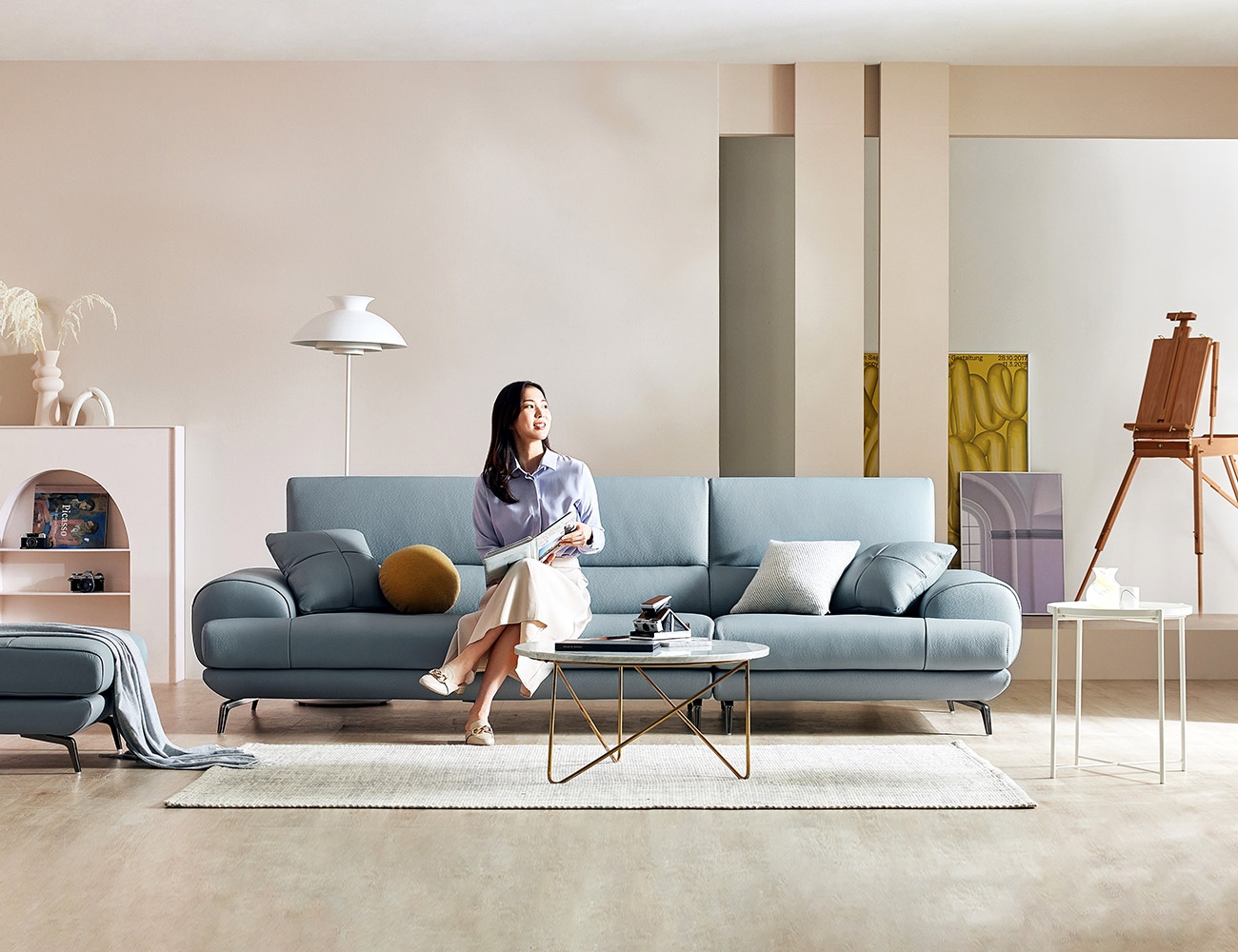 Ghế sofa da thật Lydia Luxe Tonga Leather Natural Cotton Leather Sofa + 2 đệm