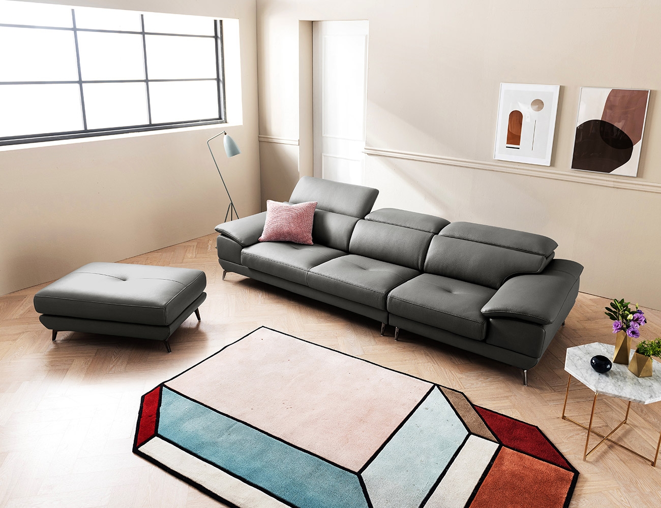 Ghế sofa da tự nhiên đa năng Elio I 3,5 người