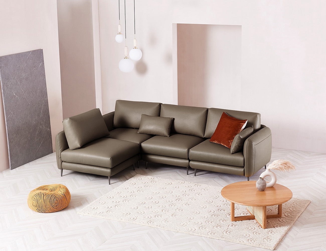 Ghế sofa góc bọc da bò tự nhiên Harmony Module 3.5 chỗ + 2 đệm