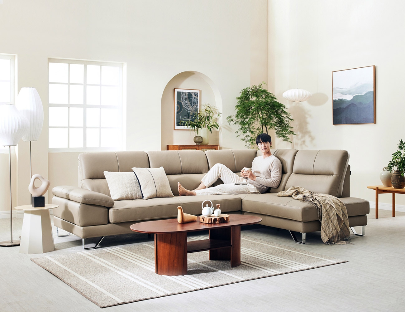 Ghế sofa góc thụ động 4 chỗ ngồi với ghế sofa bằng da bò tự nhiên