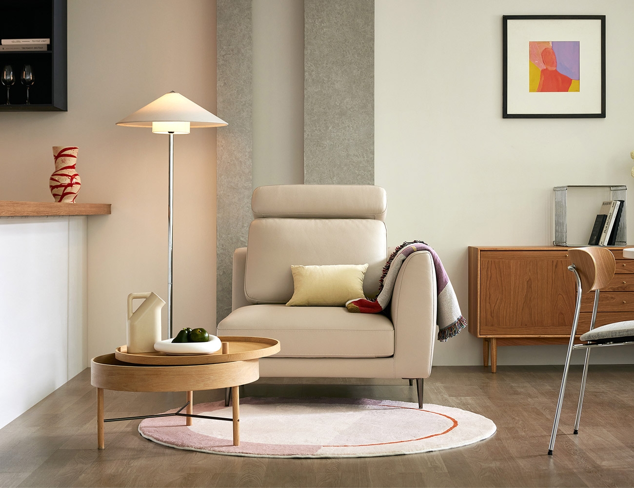 Mô-đun bắt đầu 1 người, ghế sofa da bò cotton tự nhiên một tay (ngồi)