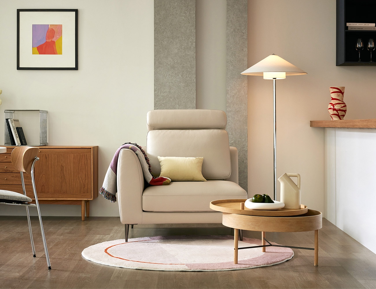 Mô-đun bắt đầu 1 người - ghế sofa da bò cotton tự nhiên một tay (thuận tay phải)