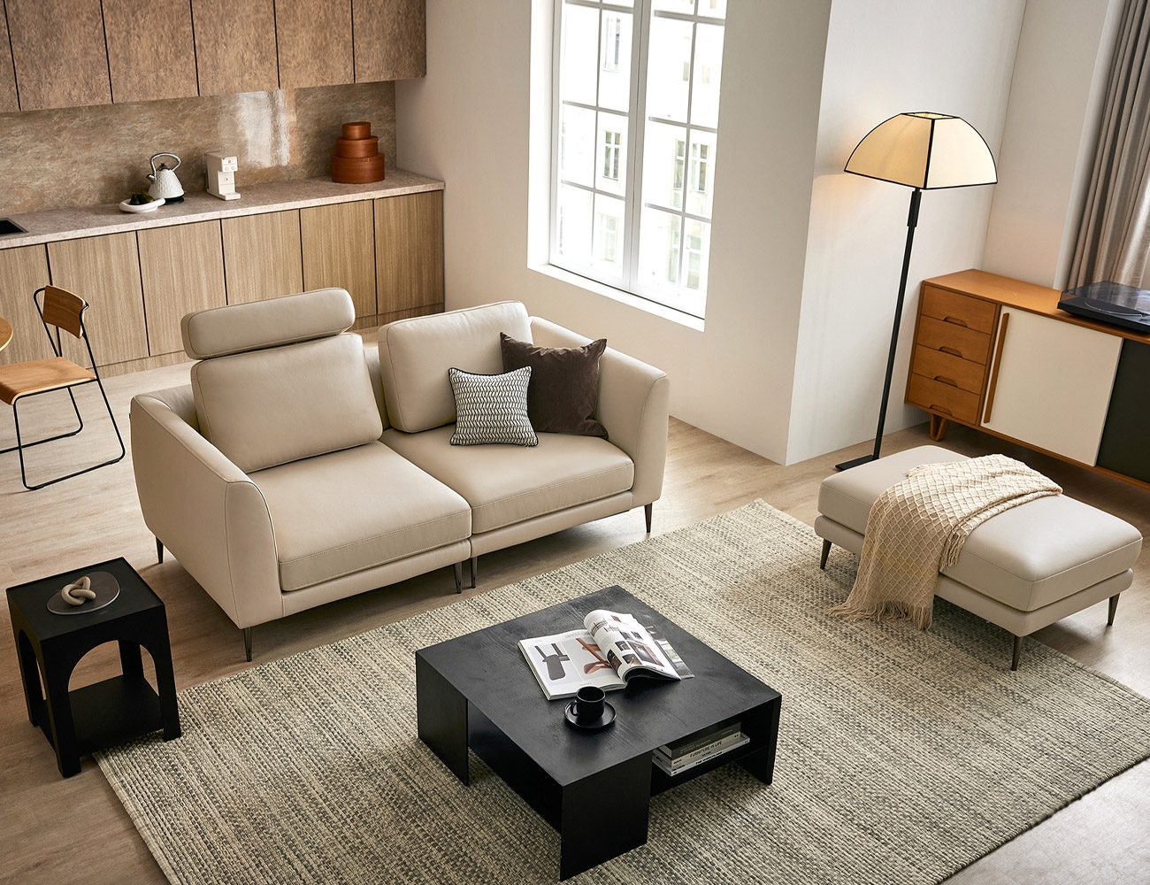 Mô-đun bắt đầu Ghế sofa da bò tự nhiên 3 người