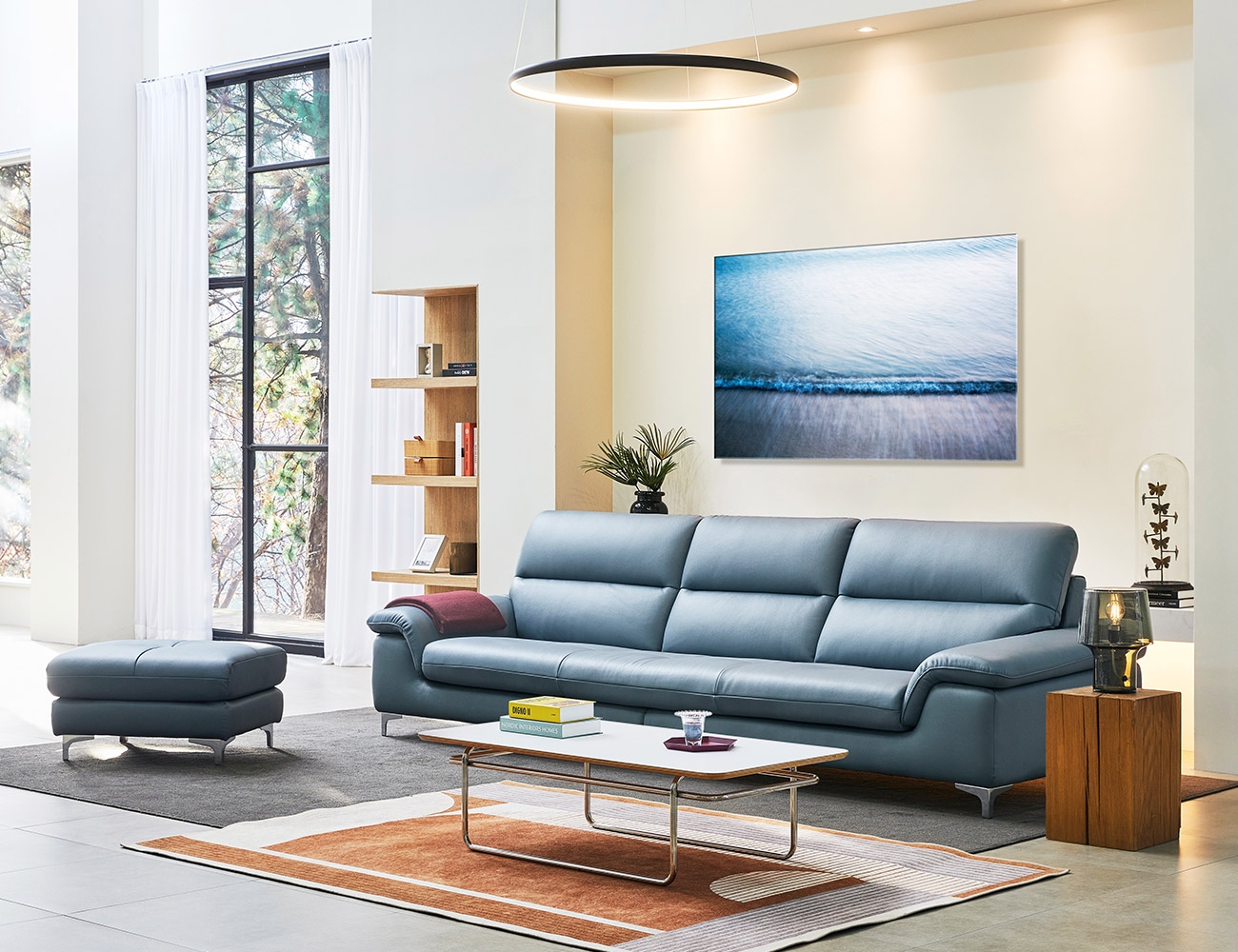 Ghế sofa da bò tự nhiên 4 chỗ Cushion Plus