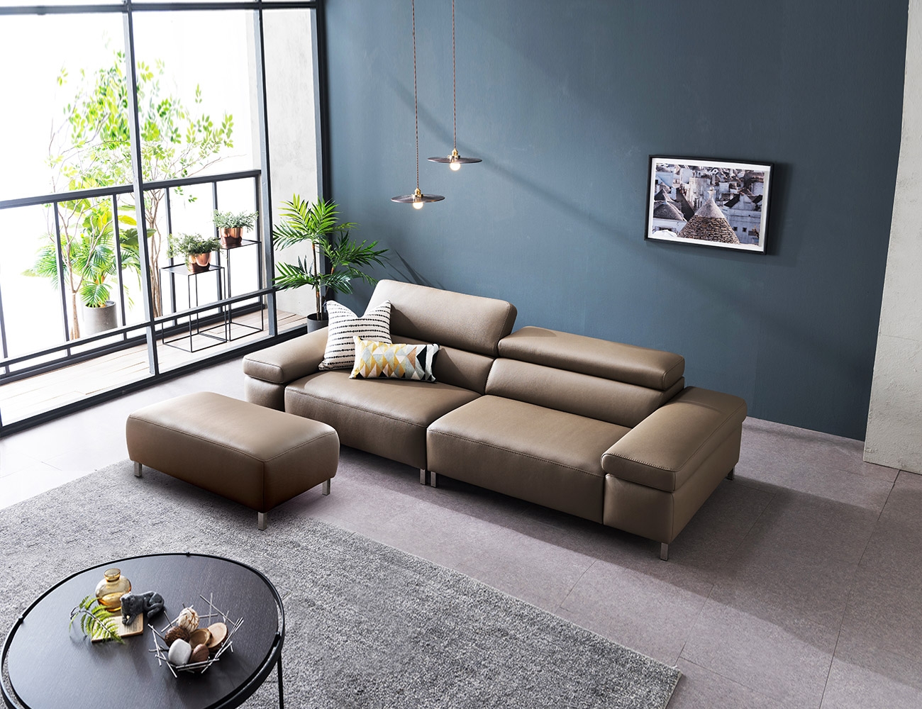 Ghế sofa da bò tự nhiên co giãn Leonard 3,5 chỗ