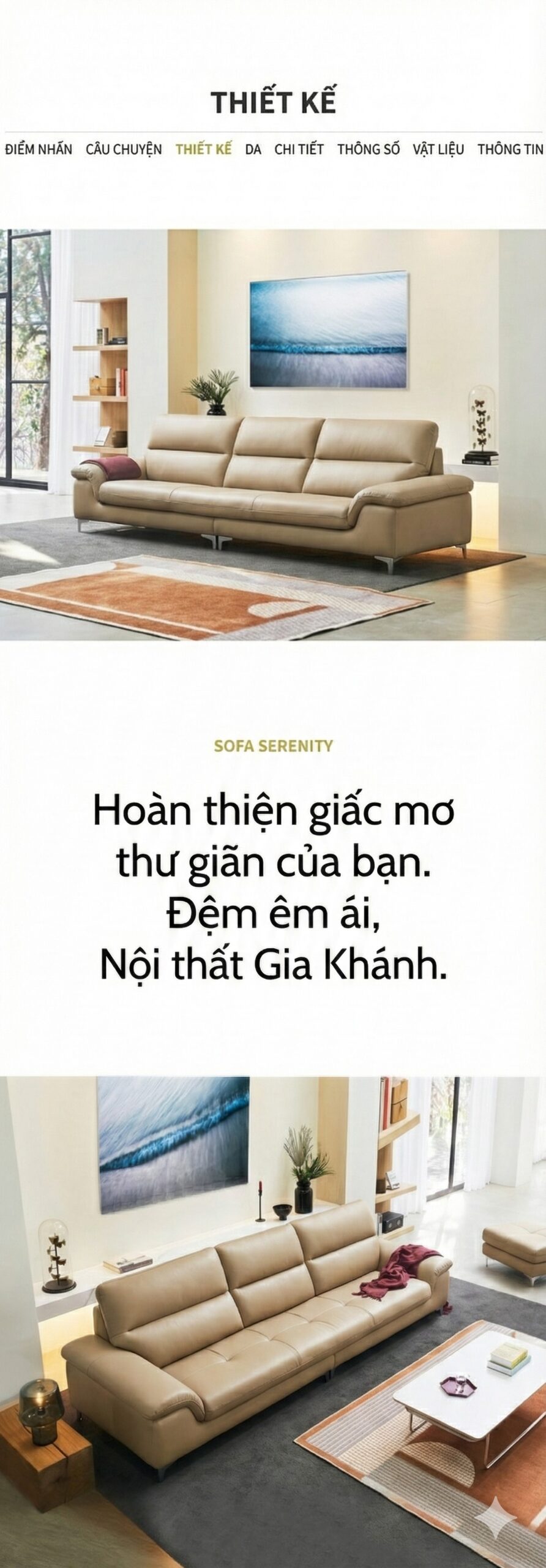 Chi tiết tay vịn sofa Serenity mềm mại và tinh tế với đường may nổi bật