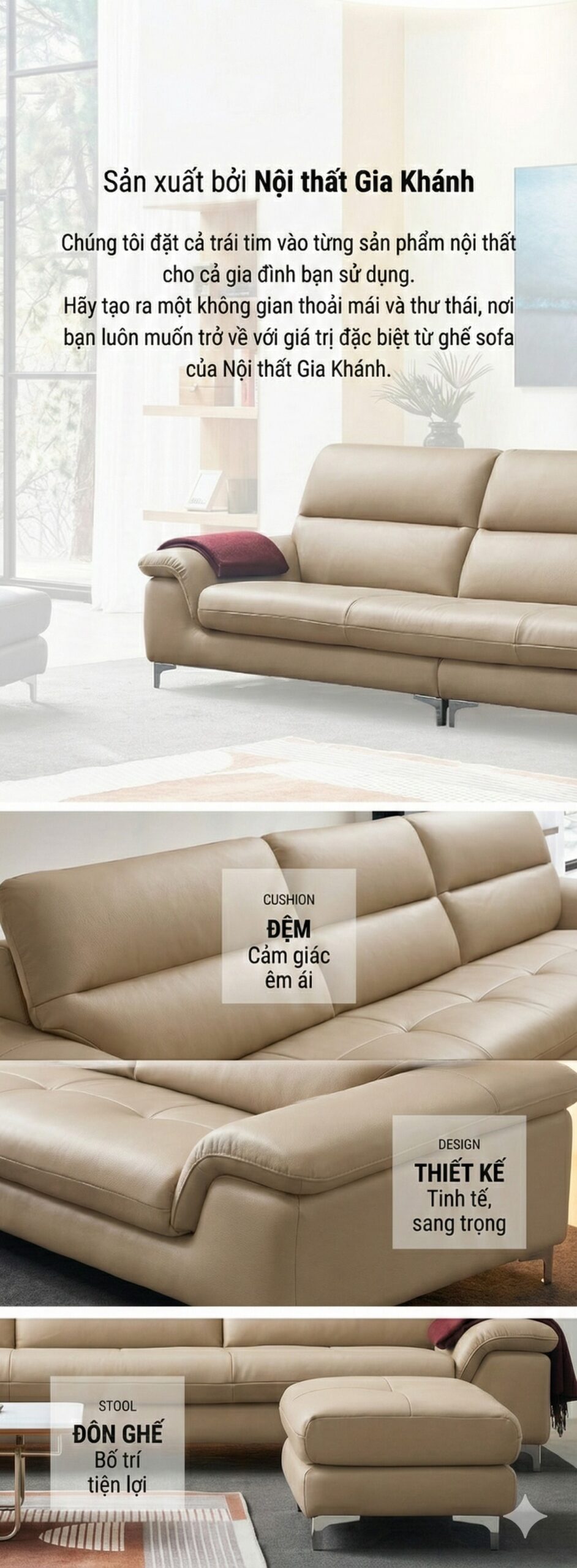 Cận cảnh chất liệu da bò thật nguyên tấm trên sofa Serenity