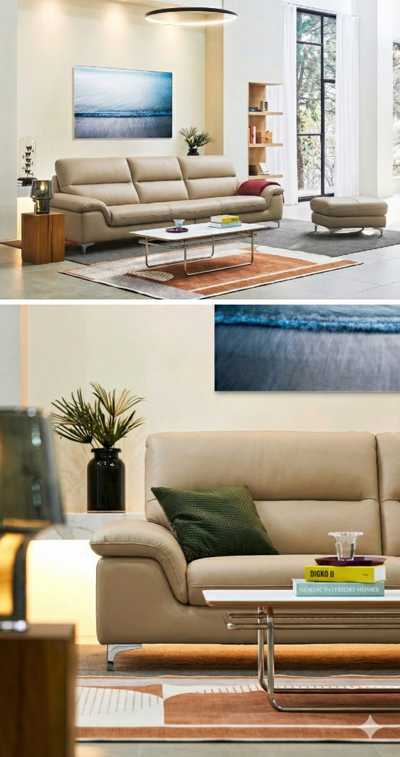 Không gian phòng khách hiện đại với sofa Serenity tông màu kem