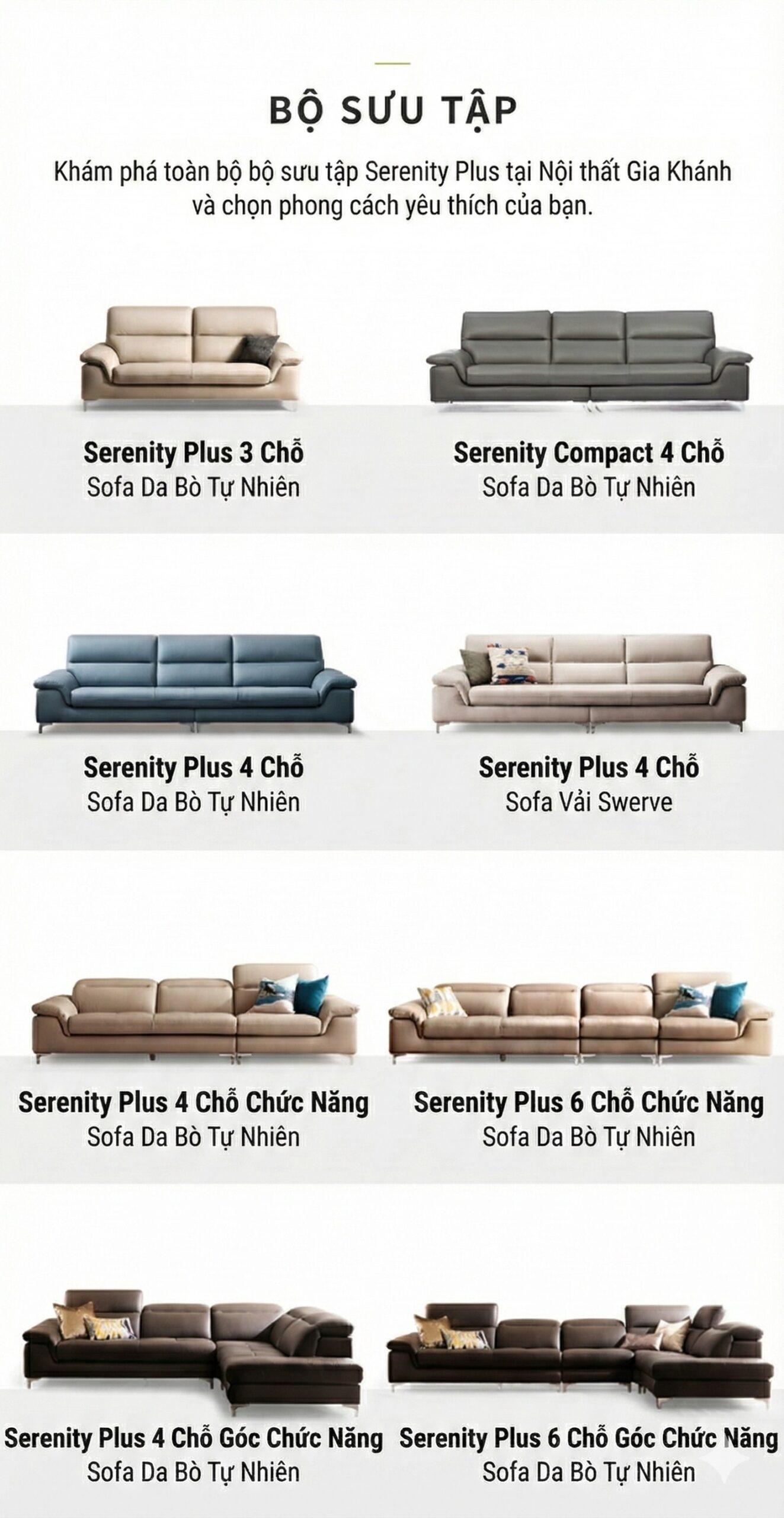 Sofa Serenity bố trí trong không gian sáng rộng với phong cách hiện đại