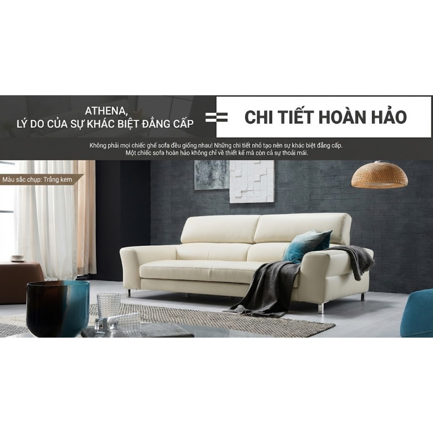 Ghế Sofa Da Hiện Đại Dáng Băng Athena