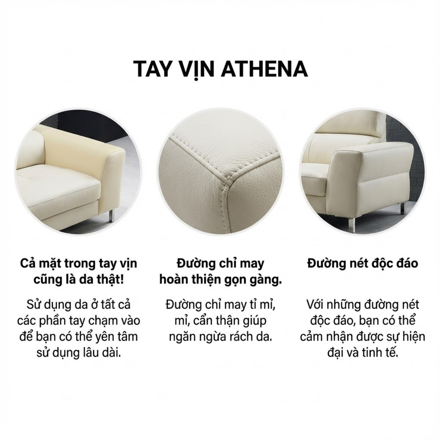 Ghế Sofa Da Hiện Đại Dáng Băng Athena