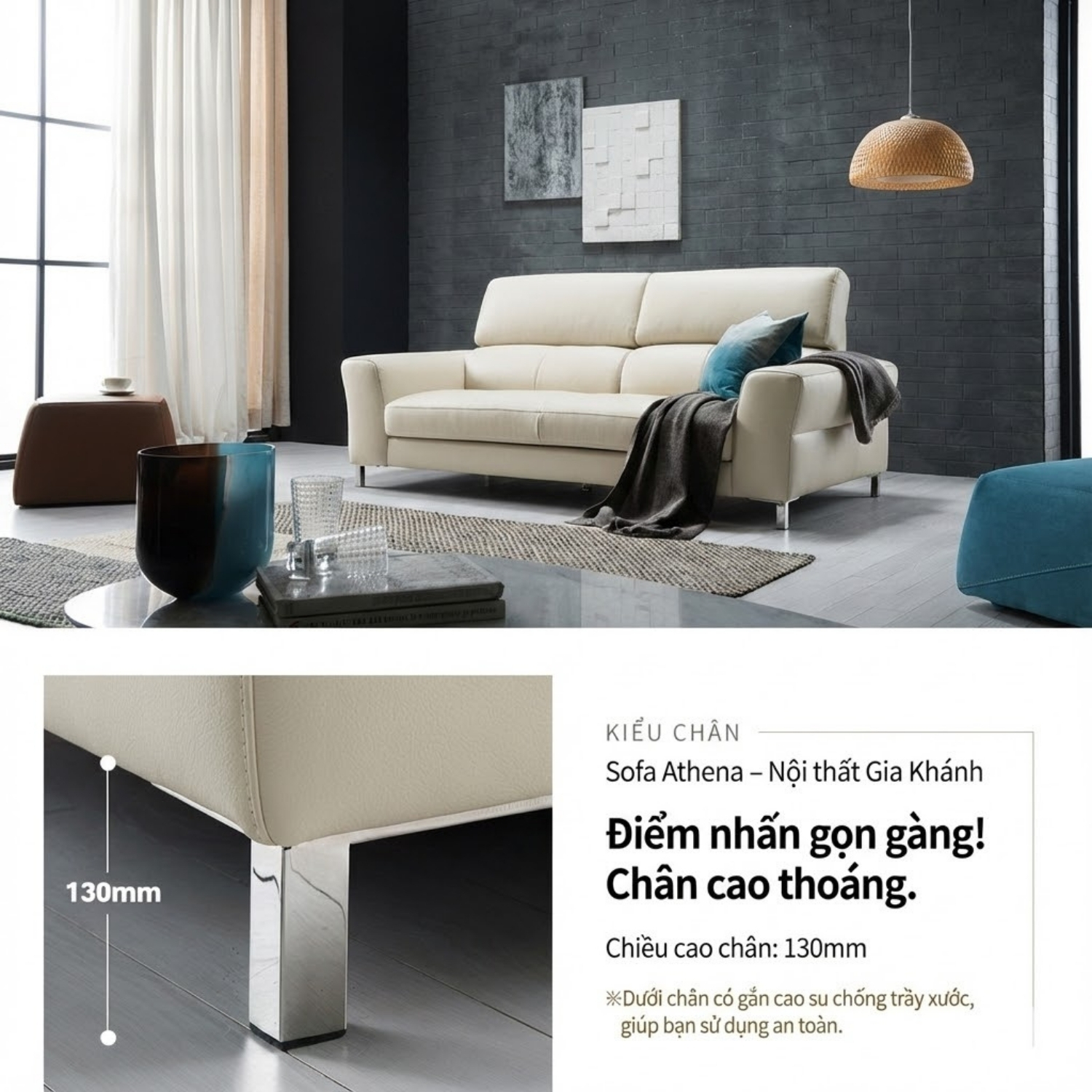 Ghế Sofa Da Hiện Đại Dáng Băng Athena