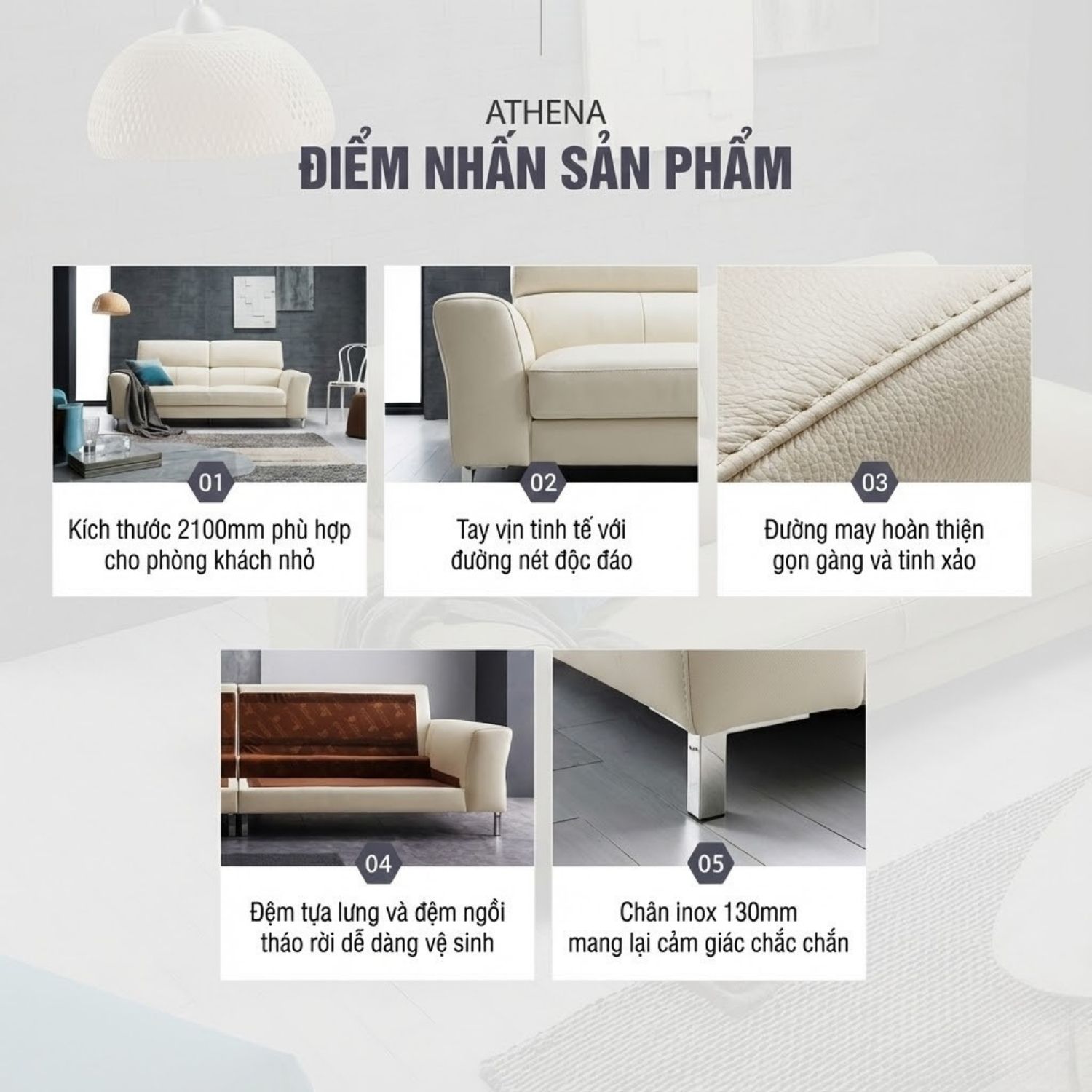 Ghế Sofa Da Hiện Đại Dáng Băng Athena