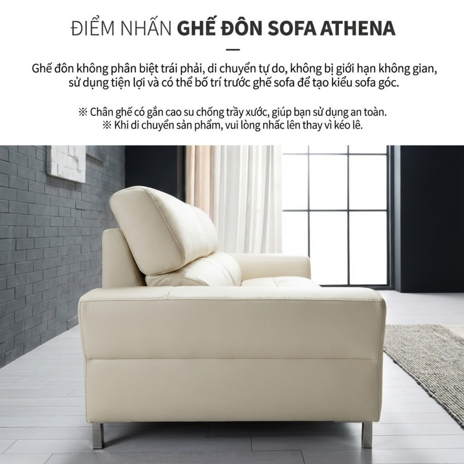 Ghế Sofa Da Hiện Đại Dáng Băng Athena