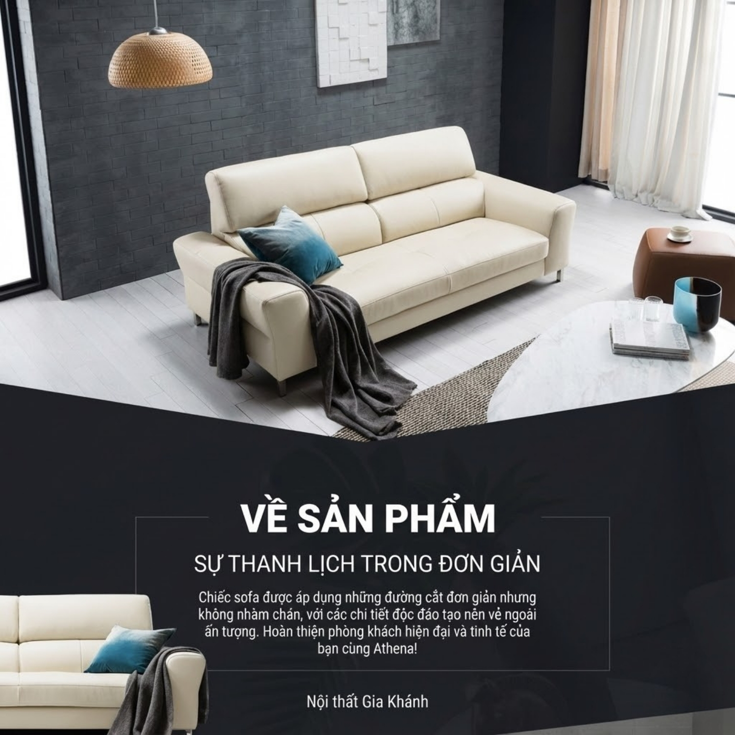 Ghế Sofa Da Hiện Đại Dáng Băng Athena