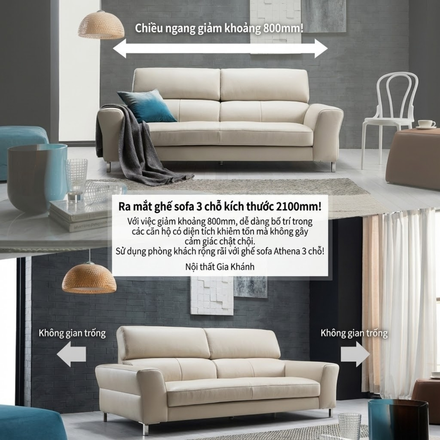 Ghế Sofa Da Hiện Đại Dáng Băng Athena