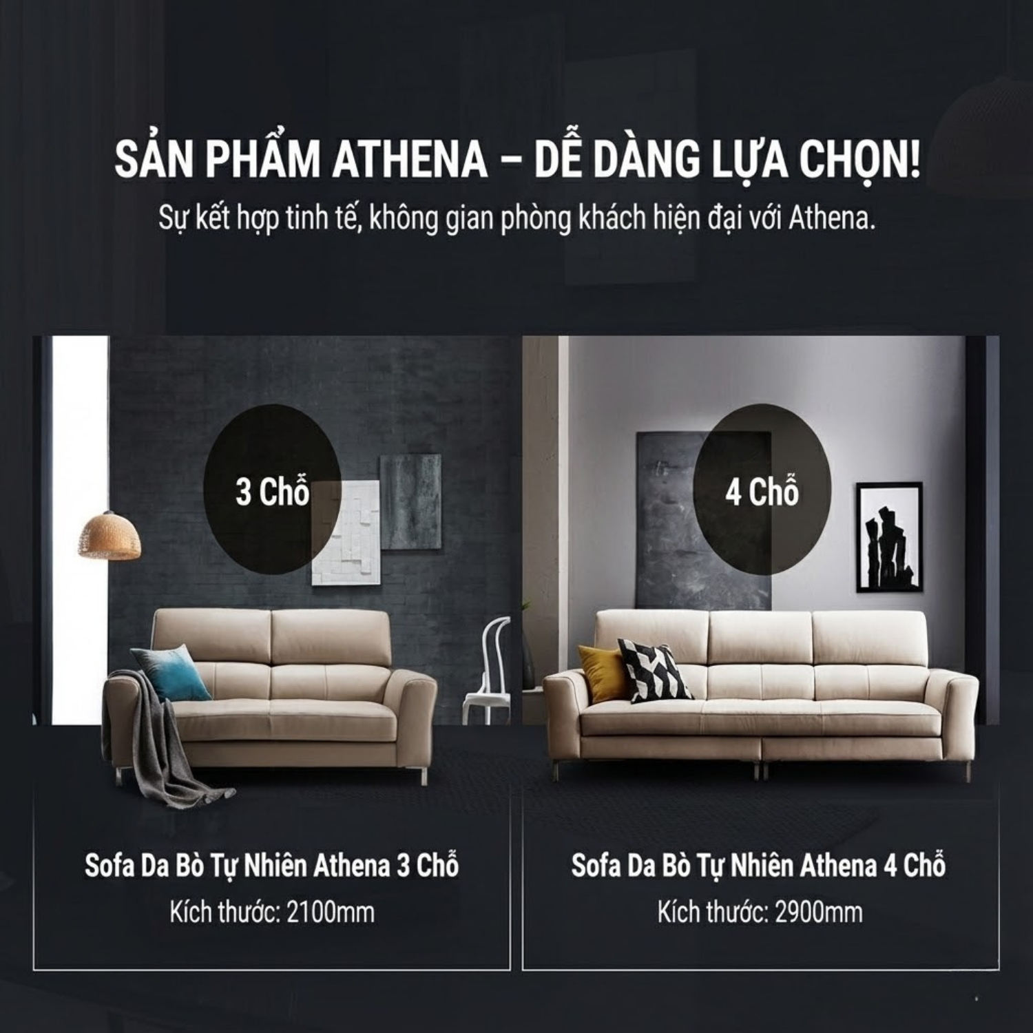 Ghế Sofa Da Hiện Đại Dáng Băng Athena