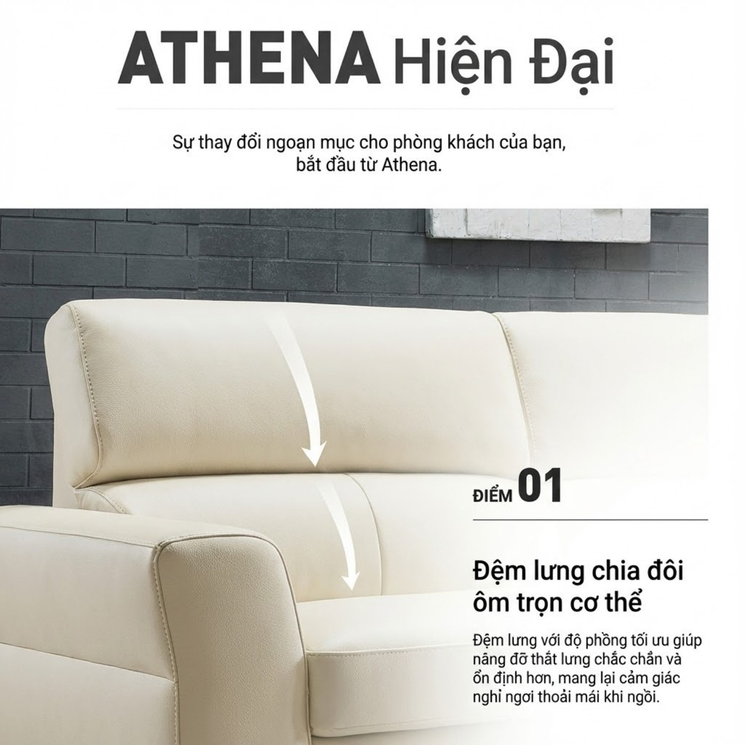 Ghế Sofa Da Hiện Đại Dáng Băng Athena