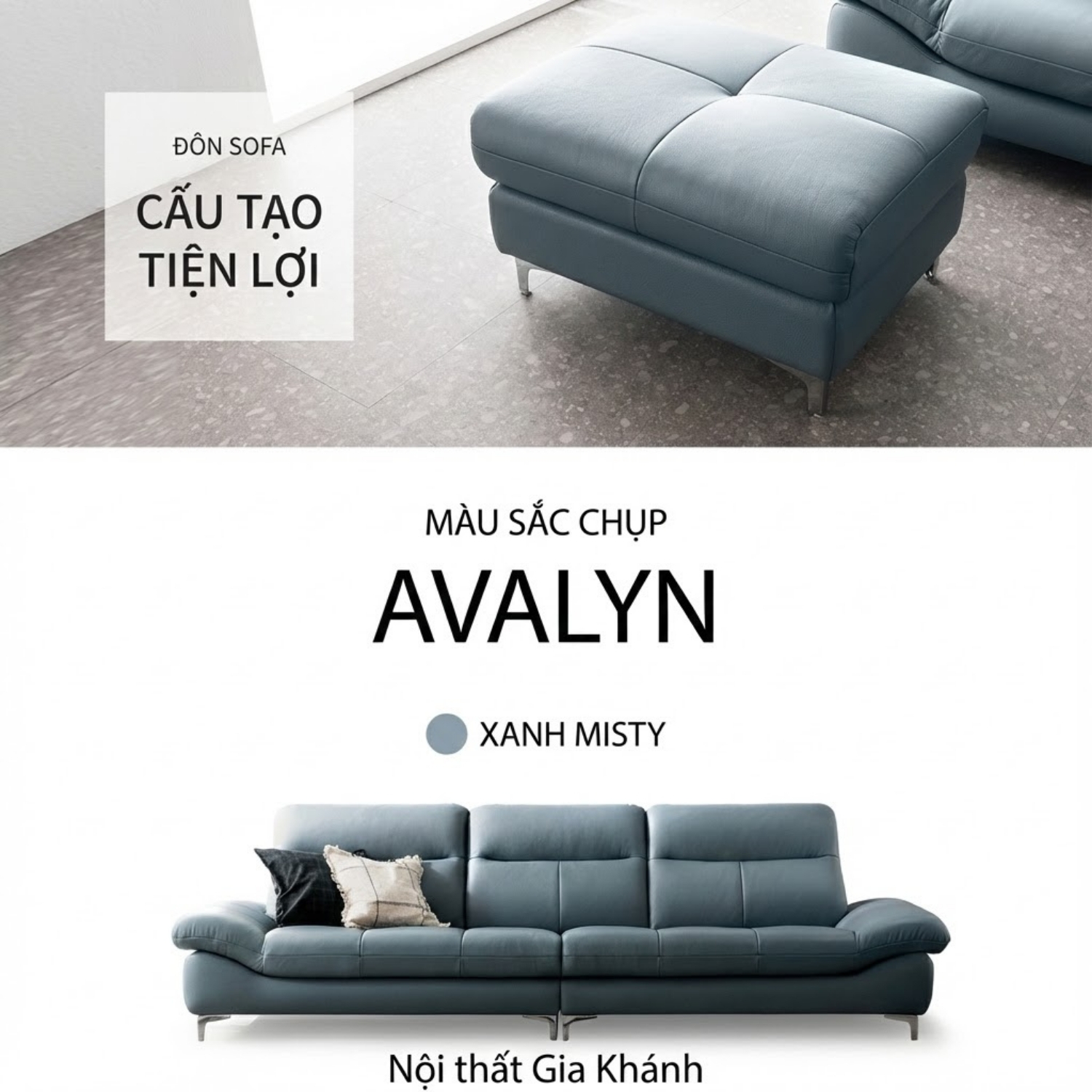 Sofa Văng Bọc Da Bò AVALYN Kiểu Dáng Hiện Đại