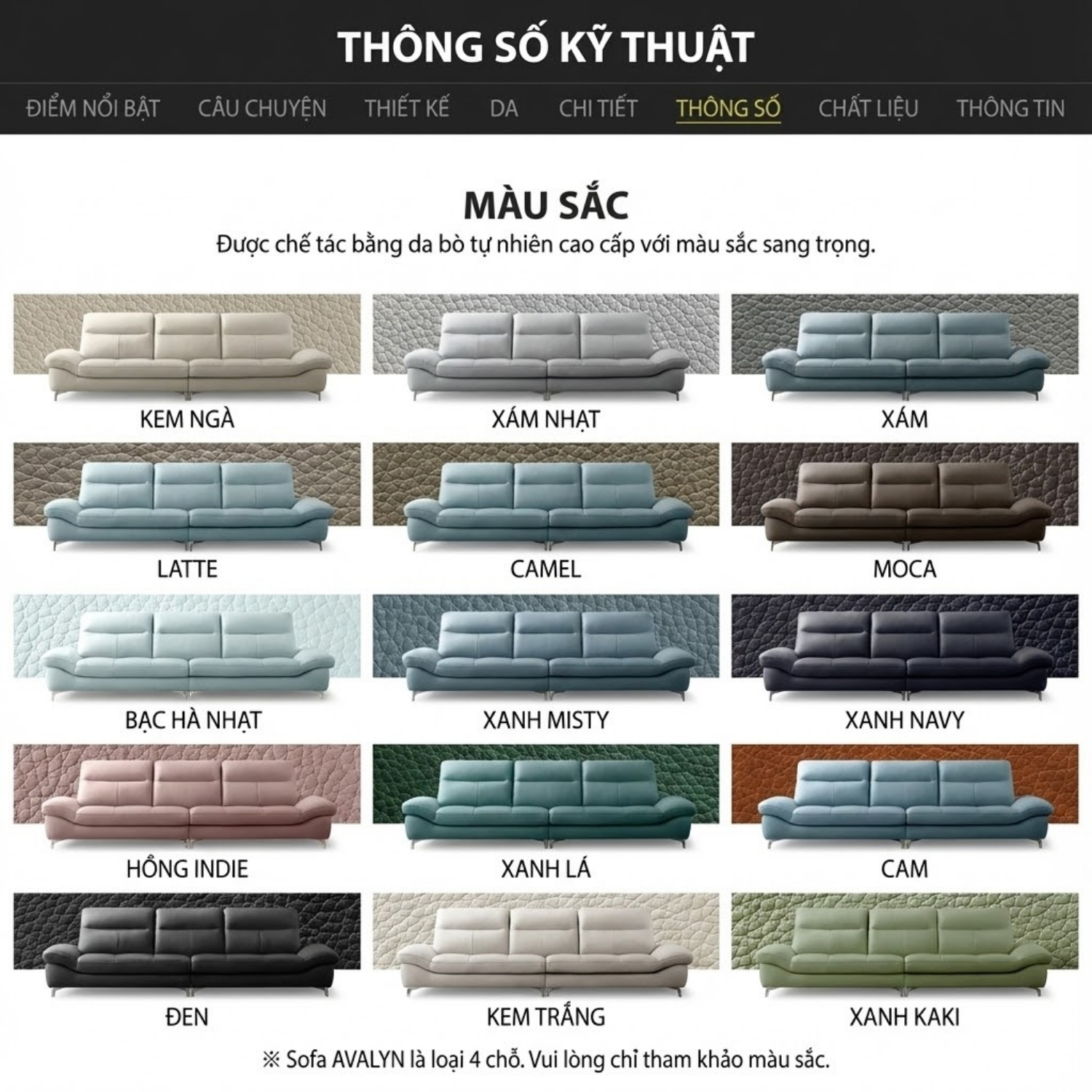 Sofa Văng Bọc Da Bò AVALYN Kiểu Dáng Hiện Đại