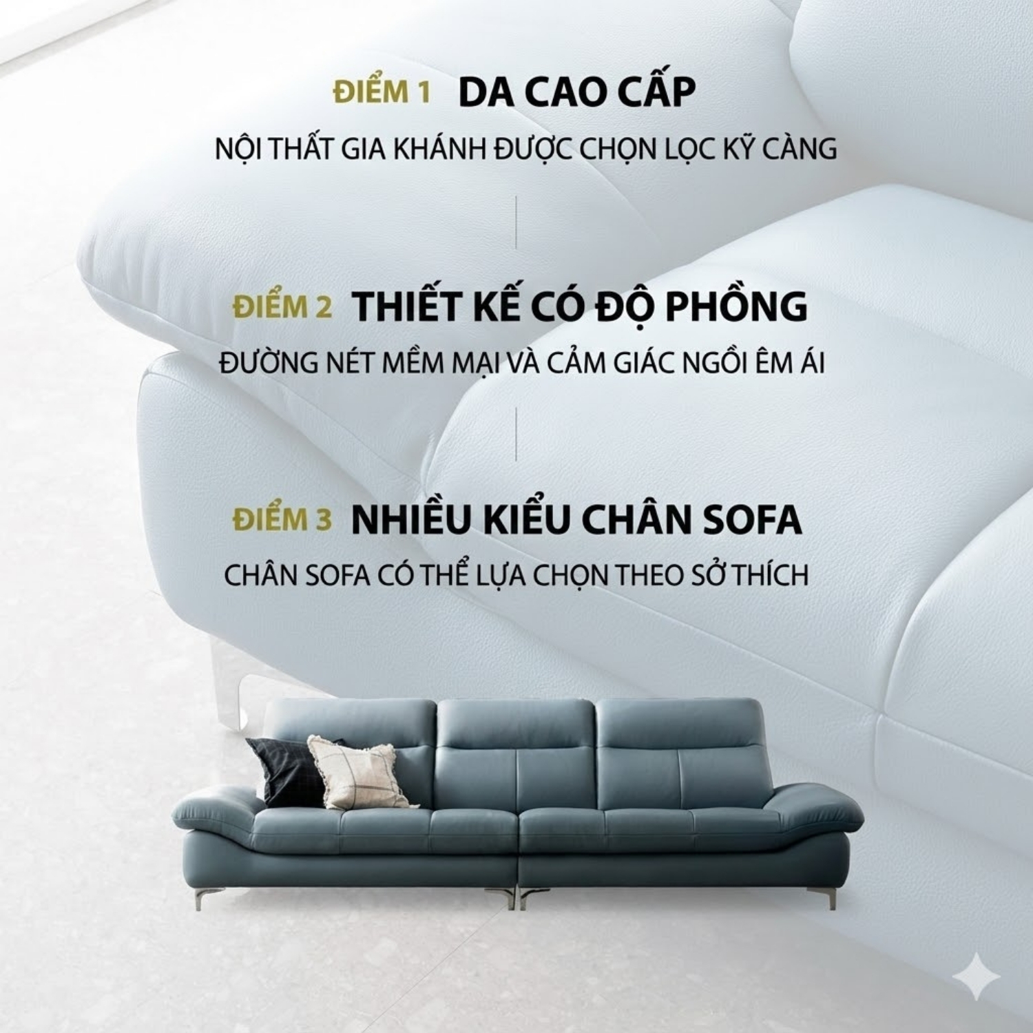 Sofa Văng Bọc Da Bò AVALYN Kiểu Dáng Hiện Đại