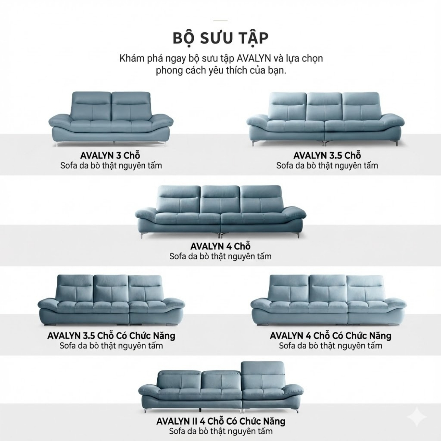 Sofa Văng Bọc Da Bò AVALYN Kiểu Dáng Hiện Đại